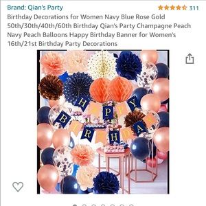 Rose gold navy blue birthday party decorations